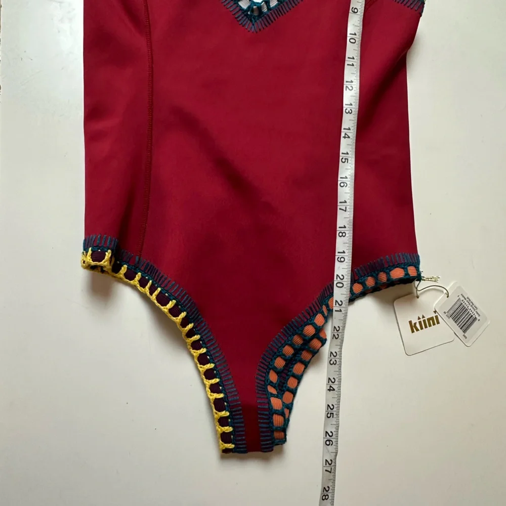 KIINI Red/Multicolored Soley Scoop Back Maillot Crochet One Piece Swimsuit NWT M